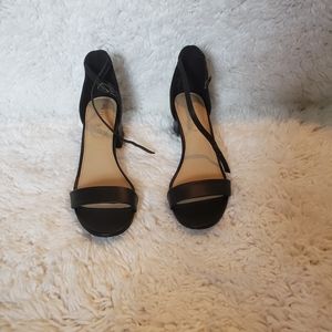 Madden girl open toe black ankle buckle heal